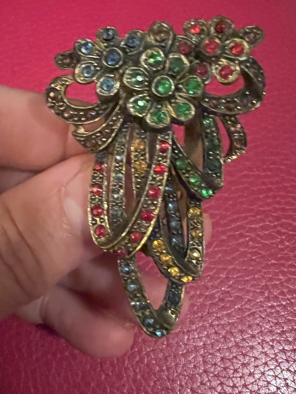 Vintage 1930s-40s Multi-Color Rhinestone Floral Bow Brooch | Unsigned Czech-Styl